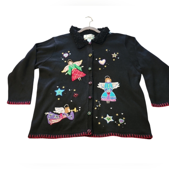 NWT Quacker Factory Plus Size Women's Christmas Embroidered Sweater Size 1X - Picture 1 of 9